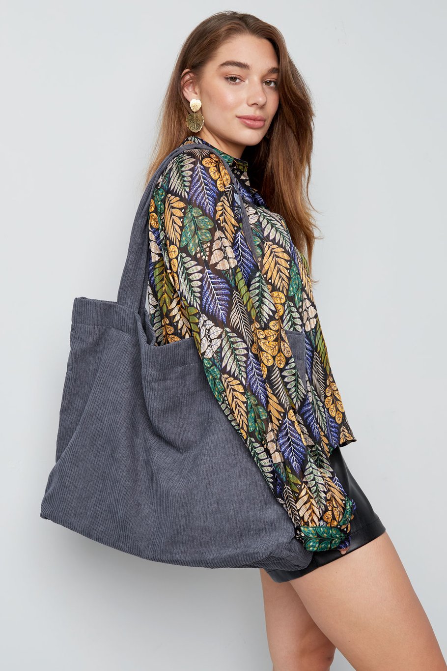 Bolso shopper tejido de canalé Camel Poliéster Imagen2